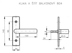 Okucia okienne ROSTEX klamka i osłona balkonowa 804 (CHROMOWANA STAL NIERDZEWNA)