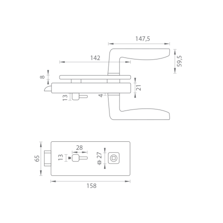 Szkło LOCK MP - UNIQUE R8 z uchwytem ERBA - WC (BS - Czarny mat)