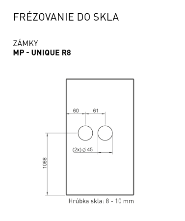 ZAMEK szklany MP - UNIQUE R8 - z klamką HOSTA - bez otwierania frontu (BS - Czarny mat)