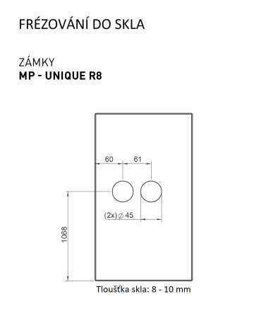 ZAMEK szklany MP - UNIQUE R8 - z klamką HOSTA - bez otwierania frontu (BS - Czarny mat)