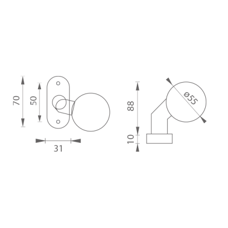 Kula drzwiowa MP - offset - 55 - UOR (BS - Czarny mat)