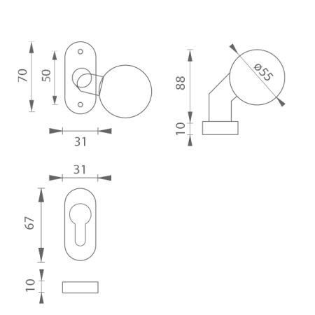 KULA DO DRZWI MP POINTED SET - UOR (BS - Czarny mat)