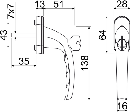 Klamka okienna zamykana RICHTER RHW.009.L.SU (F1)