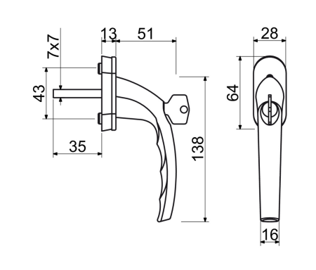 Klamka okienna zamykana RICHTER RHW.009.L (F7016)