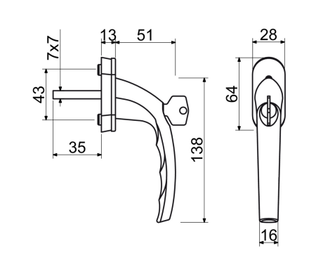 Klamka okienna zamykana RICHTER RHW.009.L.SU (F7016)