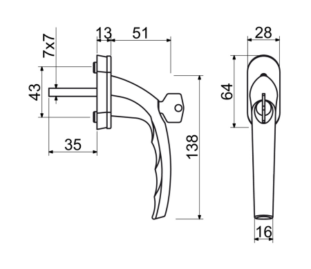 Klamka okienna zamykana RICHTER RHW.009.L (F9005)