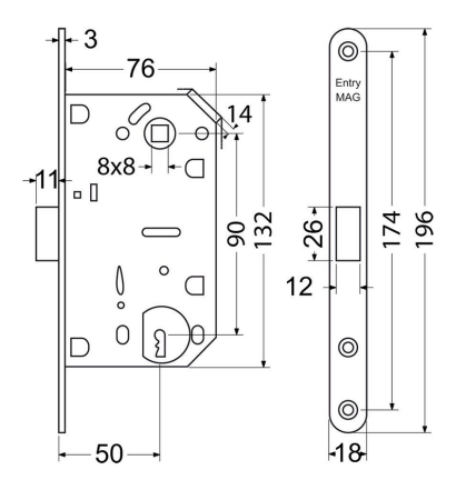 Zamek magnetyczny do drzwi wewnętrznych drewnianych RICHTER EN.M01.BB.90.50.18.CHM.PL