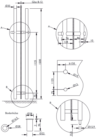 UCHWYT ZAMYKAJĄCY TWIN KWADRATOWY H 8071 - 1500/1125mm (E) - para